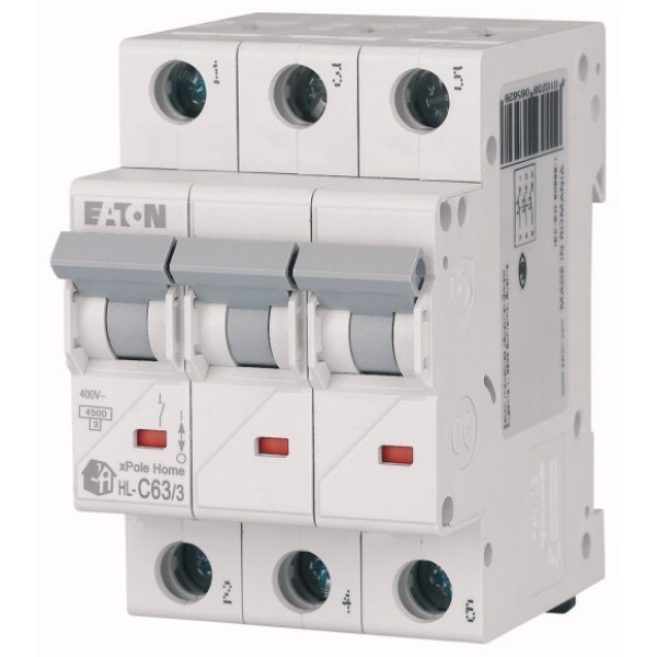 Автоматический выключатель EATON HL-C63/3, 3P, 63A, хар-ка C, 4.5kA, 3M