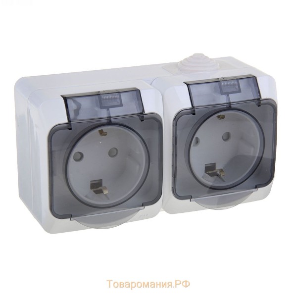 Блок 2-ая розетка с з/к со шторками и с крышкой IP44