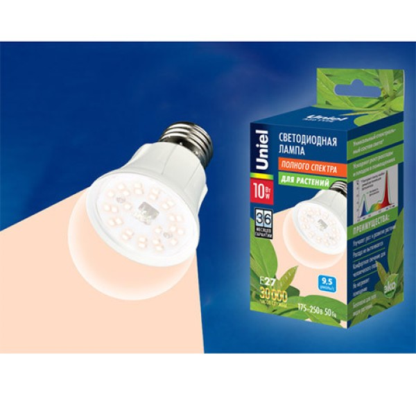 Лампа светодиодная для растений Uniel LED-A60-10W/SPFR/E27/CL PLP01WH