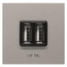 USB зарядное устройство 5V, 2 модуля (1500mA суммарно), серебро