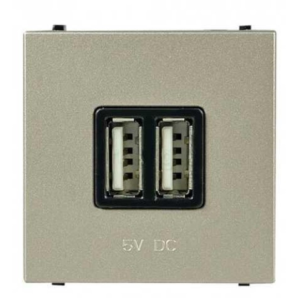 USB зарядное устройство 5V, 2 модуля (1500mA суммарно), шампань