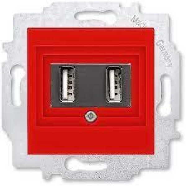 USB зарядка двойная ABB Levit красный (1400 мA на 1 порт или по 700 мА на каждый из 2-х)
