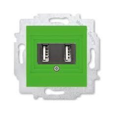 USB зарядка двойная ABB Levit зелёный (1400 мA на 1 порт или по 700 мА на каждый из 2-х)