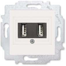USB зарядка двойная ABB Levit жемчуг (1400 мA на 1 порт или по 700 мА на каждый из 2-х)