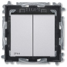 Выключатель двухклавишный ABB Levit IP44 серебро / дымчатый чёрный