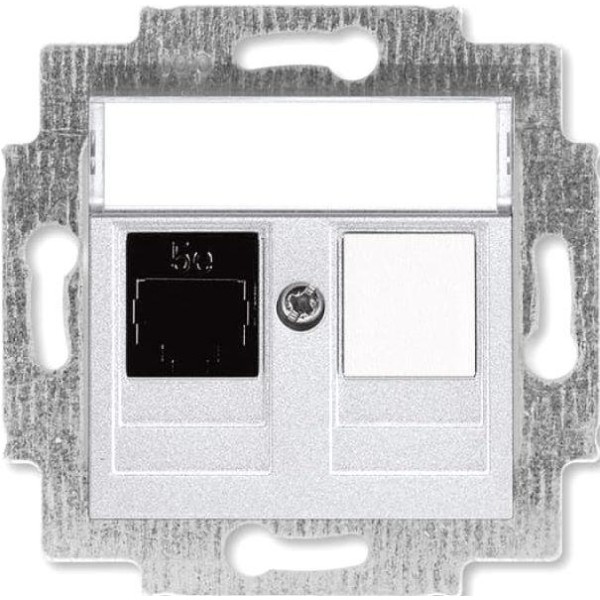 Розетка информационная ABB Levit RJ45 категория 5e и заглушка серебро