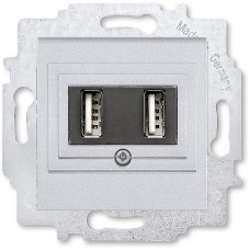 USB зарядка двойная ABB Levit серебро (1400 мA на 1 порт или по 700 мА на каждый из 2-х)