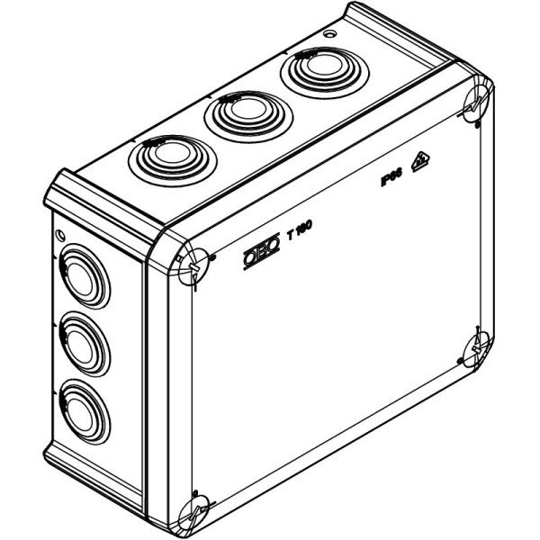 Коробка распред. T 160 без клемм, IP66, 190х150х77мм, 7хМ25, 5хМ32, серый, полипроп. армир.стекловол