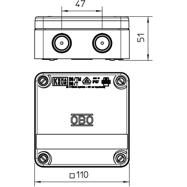 Коробка распред. B 9 T M без клемм, IP67, 110х110х51мм, 8 резьб. вводов М20х1,5, 1 ввод 15мм, серый