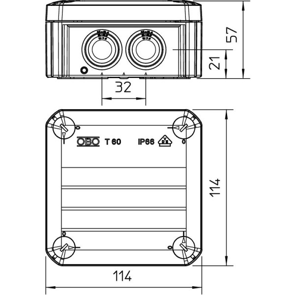 Комплект T 60 hars, распред. коробка, IP68, UV-resistant, IK08, 114х114х57мм, 7хМ25, серый, полипропилен