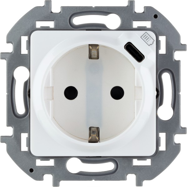 Inspiria - Розетка 2P+E нем. стд., с USB Type С, 1500mA - 5В (белый)