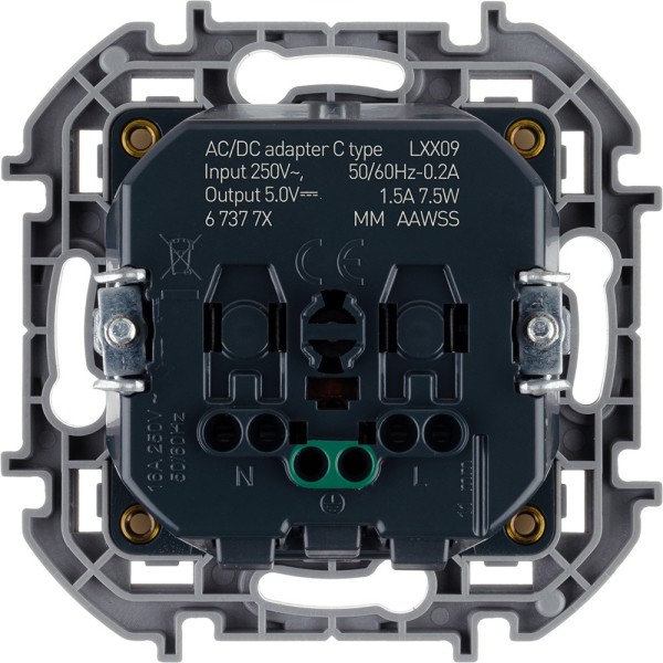 Inspiria - Розетка 2P+E нем. стд., с USB Type С, 1500mA - 5В (белый)