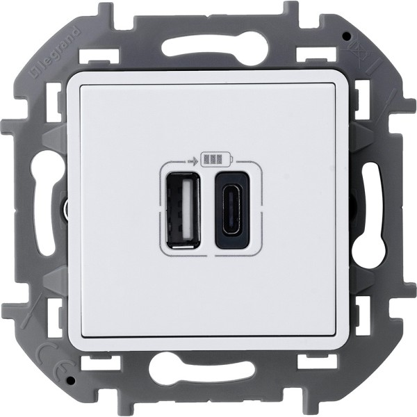 Inspiria - Зарядное устройство с двумя USB-разъемами Type A + Type C, 3000mA, 5В (белый)