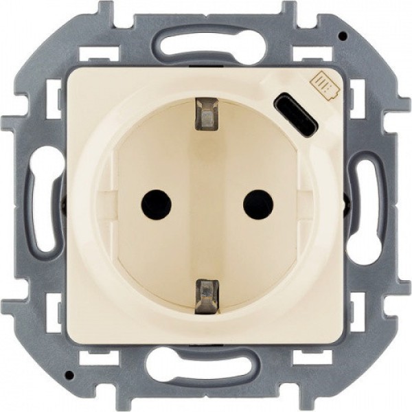 Inspiria - Розетка 2P+E нем. стд., с USB Type С, 1500mA - 5В (сл. кость)