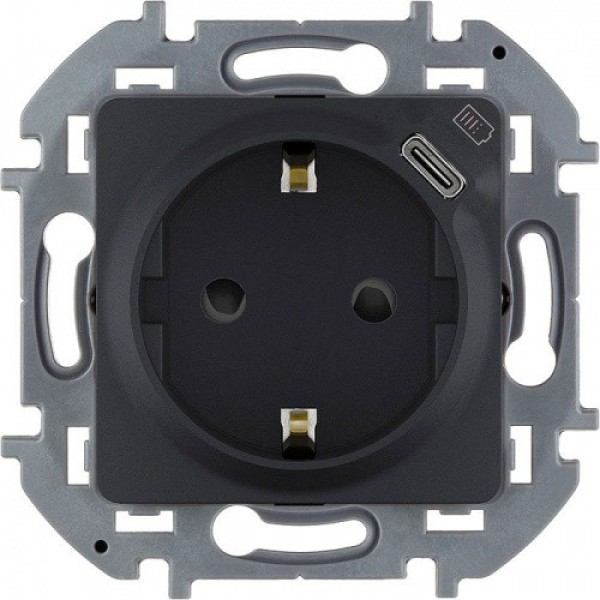 Inspiria - Розетка 2P+E нем. стд., с USB Type С, 1500mA- 5В (антрацит)