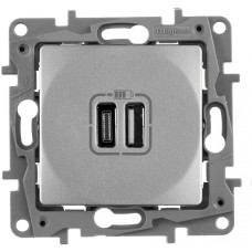 Etika - Зарядное устройство с двумя USB-разъемами Type A + Type C, 3000mA (алюминий)
