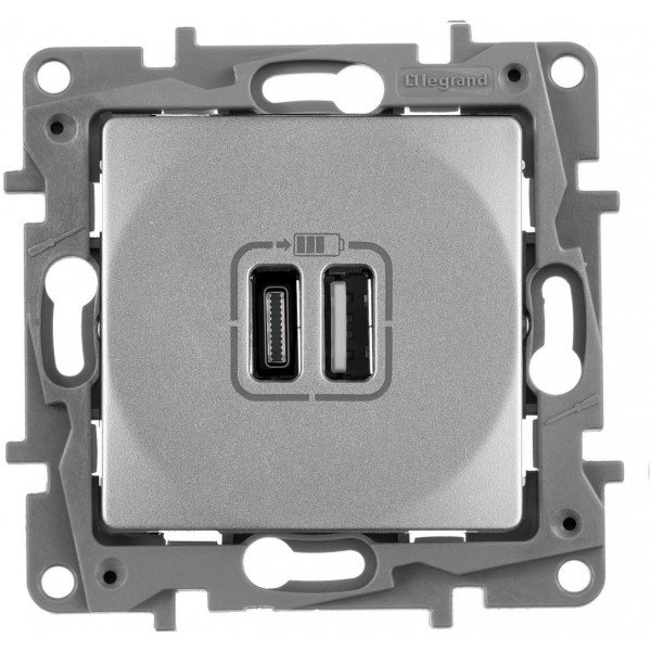 Etika - Зарядное устройство с двумя USB-разъемами Type A + Type C, 3000mA (алюминий)