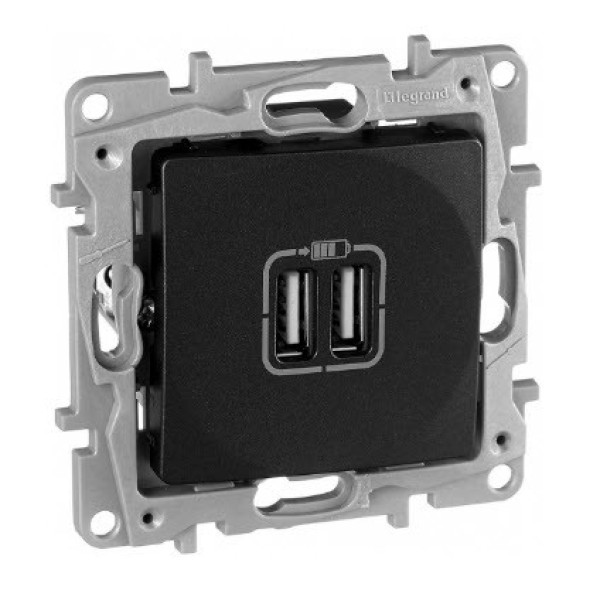 Etika - Зарядное устройство с двумя USB-разъемами Type C, 3000mA (антрацит)