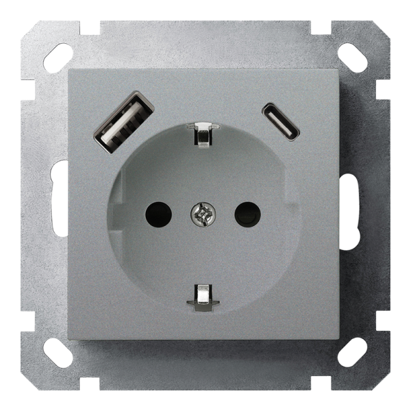 Розетка SCHUKO&reg; с зарядным USB-интерфейсом (A+C) - G (алюминий - титан), артикул G5501USB-25S