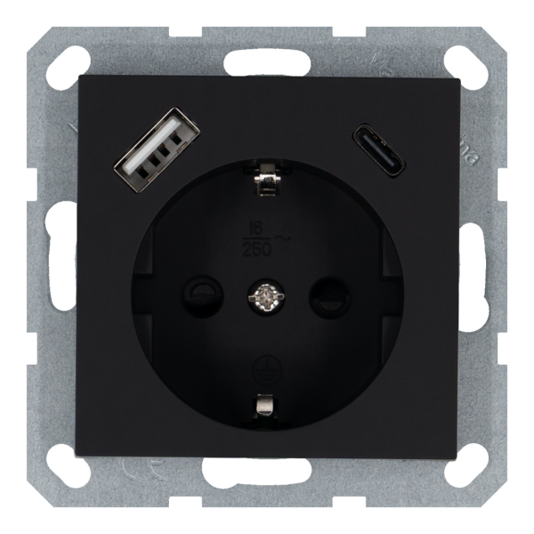 Розетка SCHUKO&reg; с зарядным USB-интерфейсом (A+C) - G (черный матовый - soft touch), артикул G5501USB-25PB