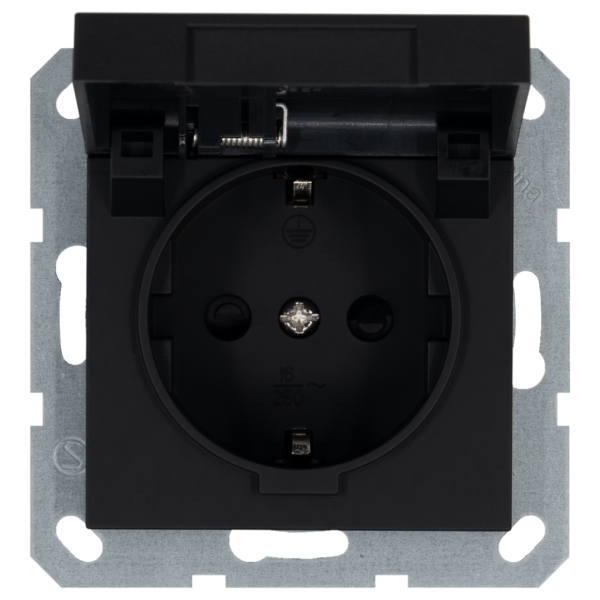 Розетка SCHUKO&reg; 16A с крышкой и со шторками - G (черный матовый - soft touch), артикул G5505PB