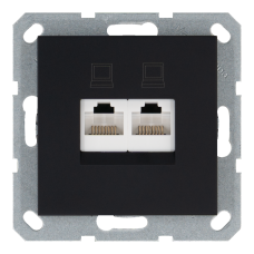 Розетка двойная компьютерная RJ45 с накладкой - G (черный матовый - soft touch), артикул G6106PB