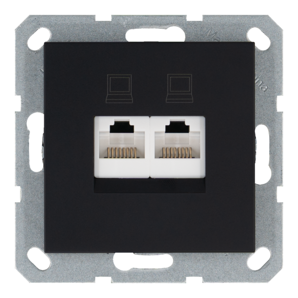 Розетка двойная компьютерная RJ45 с накладкой - G (черный матовый - soft touch), артикул G6106PB