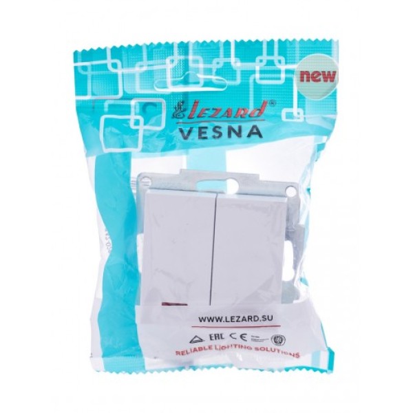 Выключатель двойной с подсветкой белый Lezard Vesna