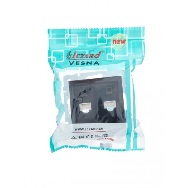 Розетка компьютерная двойная черный бархат Lezard Vesna