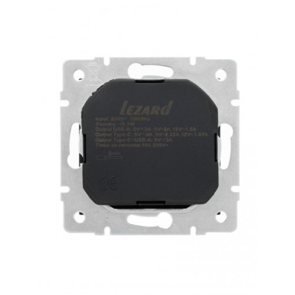 Розетка с/з + USB разъём черный бархат Lezard Vesna