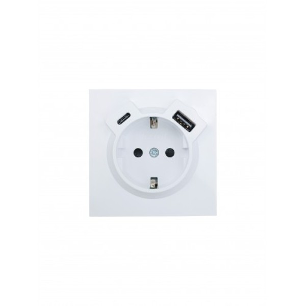 Розетка с/з TC + USB разъем белая Lezard Zima (без рамки)
