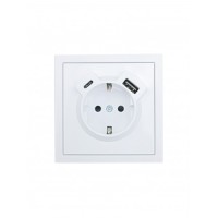 Розетка с/з TC + USB разъем белая Lezard Zima (без рамки)