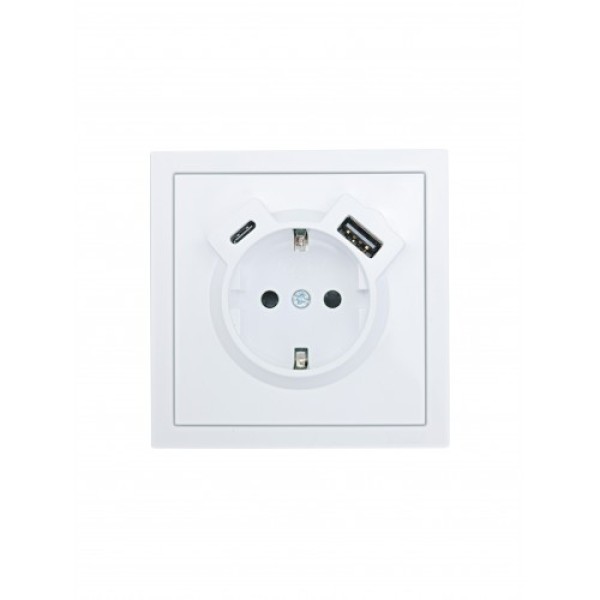 Розетка с/з TC + USB разъем белая Lezard Zima (без рамки)