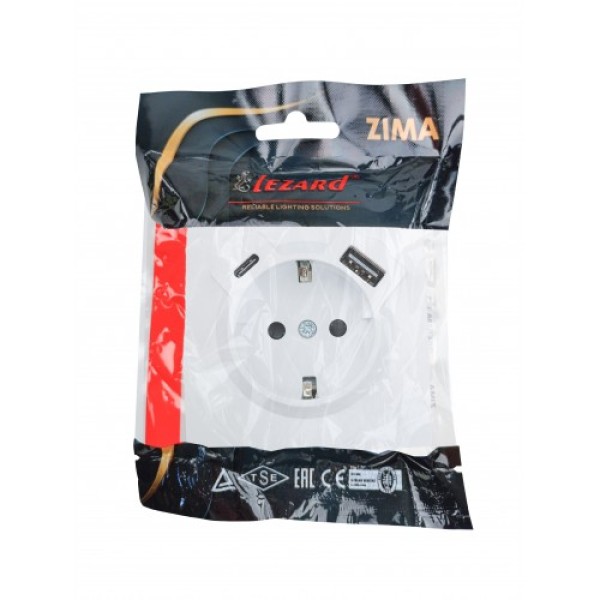 Розетка с/з TC + USB разъем белая Lezard Zima (без рамки)