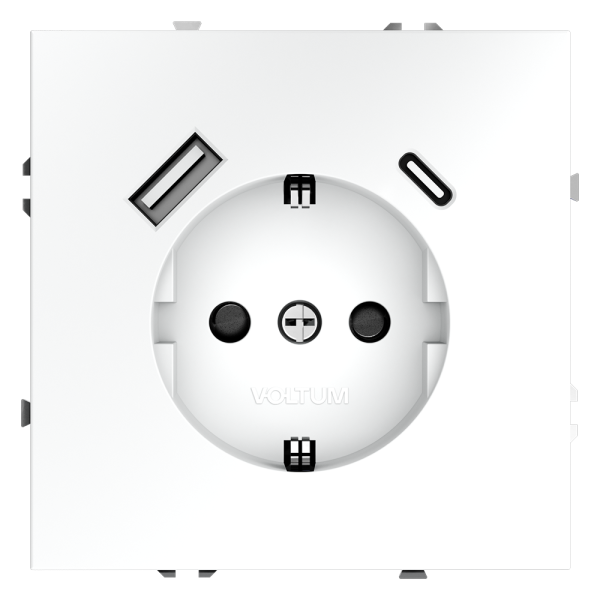 Розетка встраиваемая VOLTUM S70 с заземлением и защитными шторками, 16А, с USB, A+С, (белый матовый)