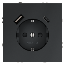 Розетка встраиваемая VOLTUM S70 с заземлением и защитными шторками, 16А, с USB, A+С, (графит)