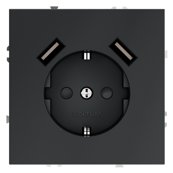 Розетка встраиваемая VOLTUM S70 с заземлением и защитными шторками, 16А, с USB, A+A, (графит)