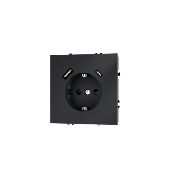 Розетка встраиваемая VOLTUM S70 с заземлением и защитными шторками, 16А, с USB, A+С, (графит)
