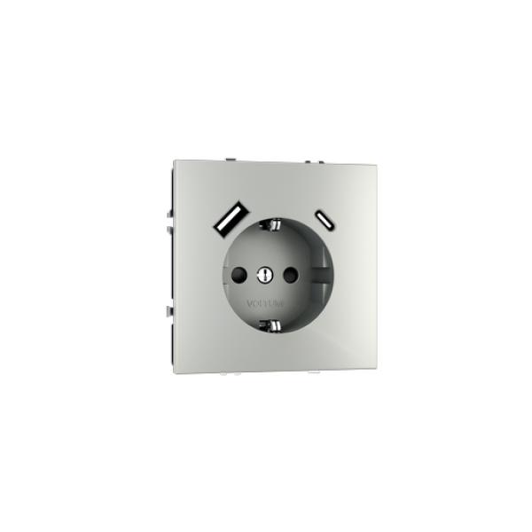 Розетка встраиваемая VOLTUM S70 с заземлением и защитными шторками, 16А, с USB, A+С, (сталь)