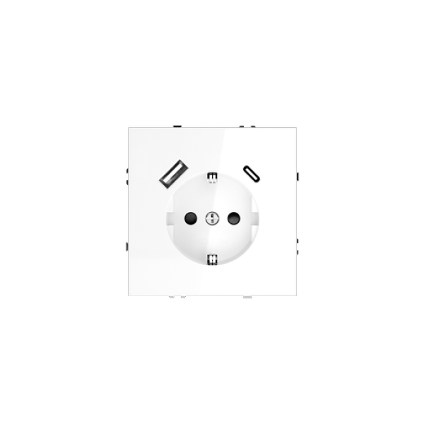 Розетка встраиваемая VOLTUM S70 с заземлением и защитными шторками, 16А, с USB, A+С, (белый глянцевы