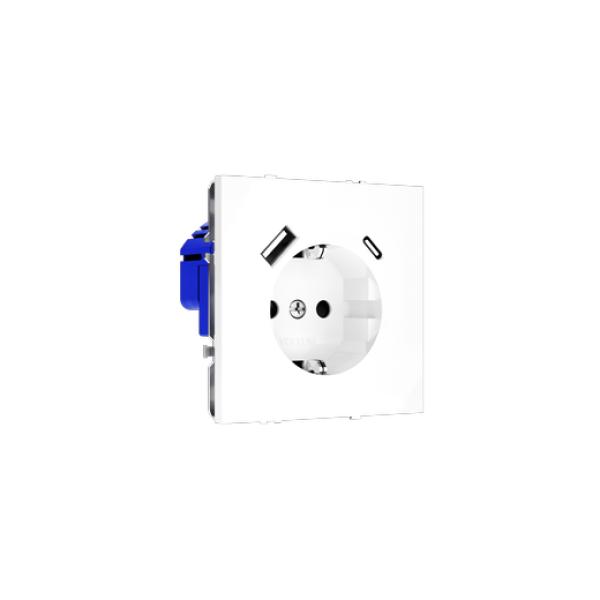 Розетка встраиваемая VOLTUM S70 с заземлением и защитными шторками, 16А, с USB, A+С, (белый глянцевы