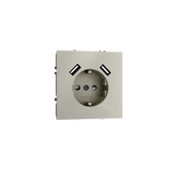 Розетка встраиваемая VOLTUM S70 с заземлением и защитными шторками, 16А, с USB, A+A, (шелк)