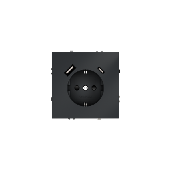 Розетка встраиваемая VOLTUM S70 с заземлением и защитными шторками, 16А, с USB, A+С, (графит)