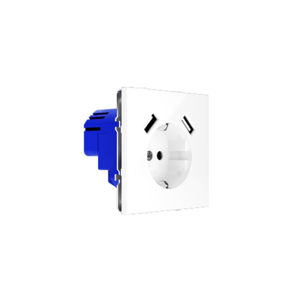 Розетка встраиваемая VOLTUM S70 с заземлением и защитными шторками, 16А, с USB, A+A, (белый глянцевы