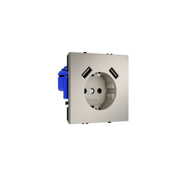 Розетка встраиваемая VOLTUM S70 с заземлением и защитными шторками, 16А, с USB, A+A, (кашемир)