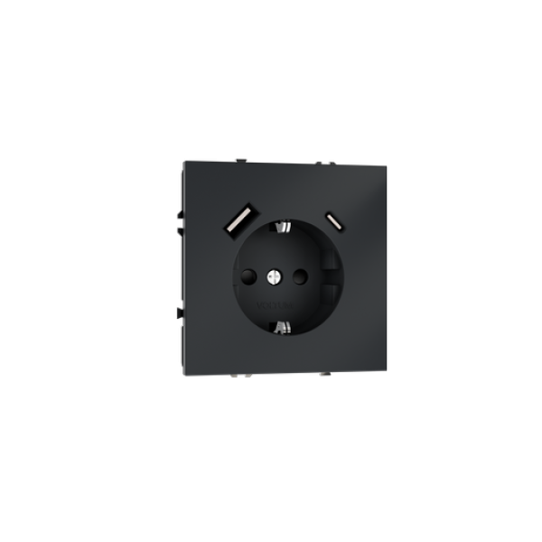 Розетка встраиваемая VOLTUM S70 с заземлением и защитными шторками, 16А, с USB, A+С, (графит)