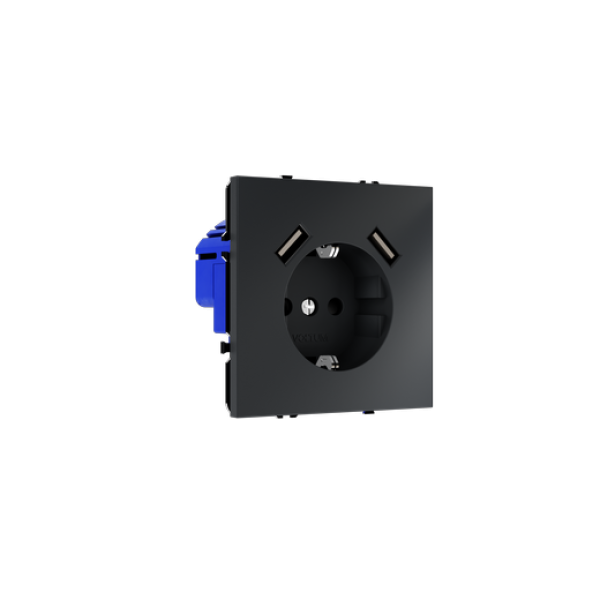 Розетка встраиваемая VOLTUM S70 с заземлением и защитными шторками, 16А, с USB, A+A, (графит)