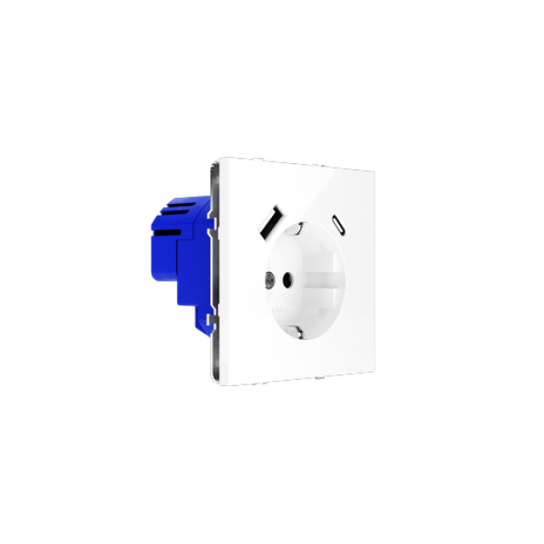 Розетка встраиваемая VOLTUM S70 с заземлением и защитными шторками, 16А, с USB, A+С, (белый глянцевы