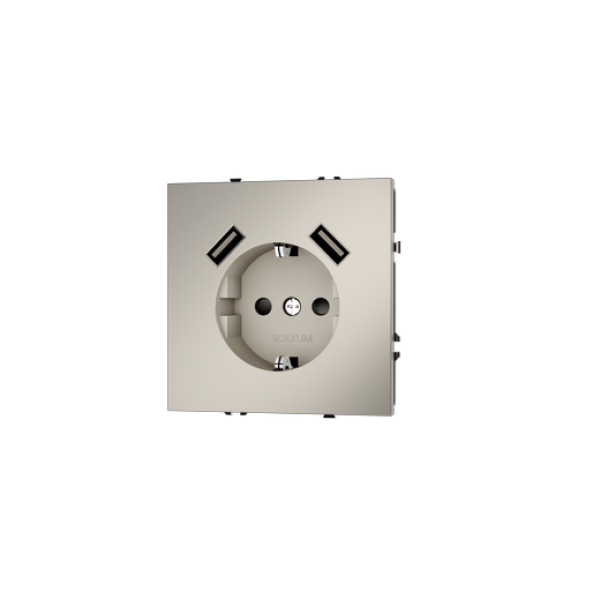 Розетка встраиваемая VOLTUM S70 с заземлением и защитными шторками, 16А, с USB, A+A, (кашемир)