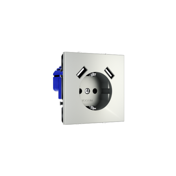Розетка встраиваемая VOLTUM S70 с заземлением и защитными шторками, 16А, с USB, A+A, (сталь)